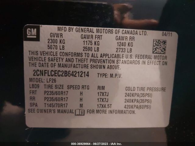 Photo 8 VIN: 2CNFLCEC2B6421214 - CHEVROLET EQUINOX 