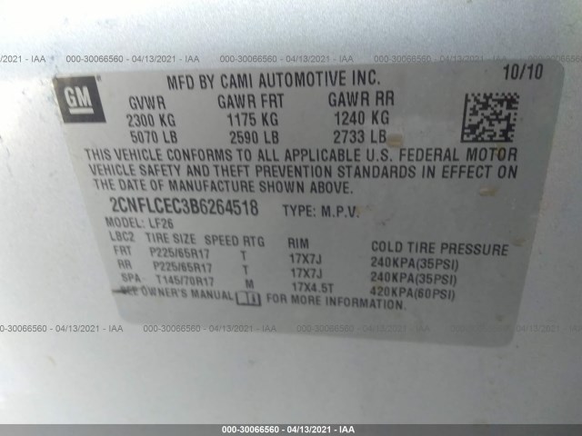 Photo 8 VIN: 2CNFLCEC3B6264518 - CHEVROLET EQUINOX 