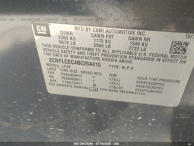 Photo 8 VIN: 2CNFLCEC4B6264415 - CHEVROLET EQUINOX 