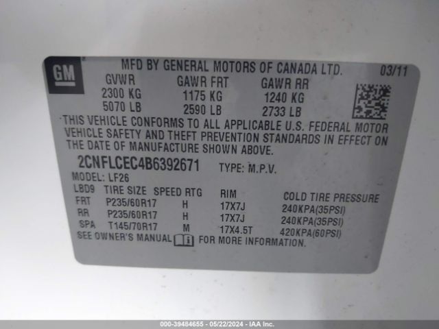 Photo 8 VIN: 2CNFLCEC4B6392671 - CHEVROLET EQUINOX 