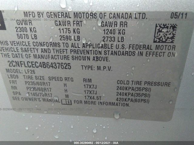 Photo 8 VIN: 2CNFLCEC4B6437625 - CHEVROLET EQUINOX 