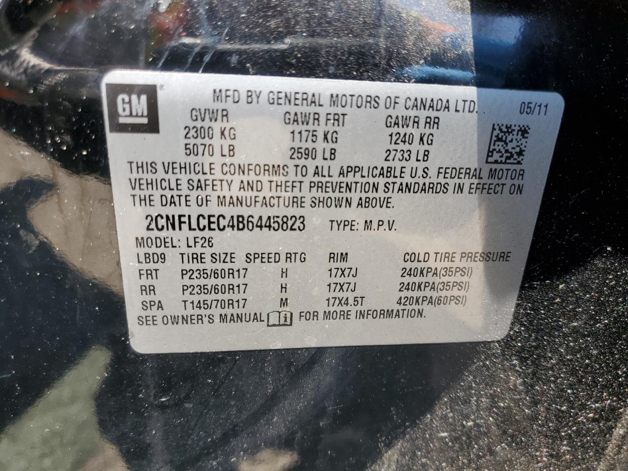 Photo 11 VIN: 2CNFLCEC4B6445823 - CHEVROLET EQUINOX 