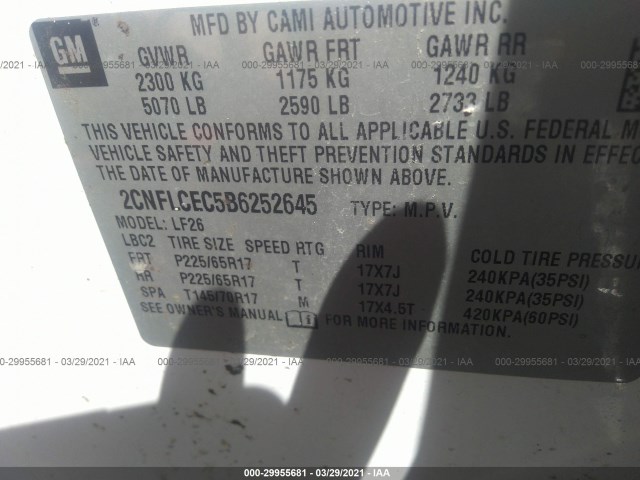 Photo 8 VIN: 2CNFLCEC5B6252645 - CHEVROLET EQUINOX 