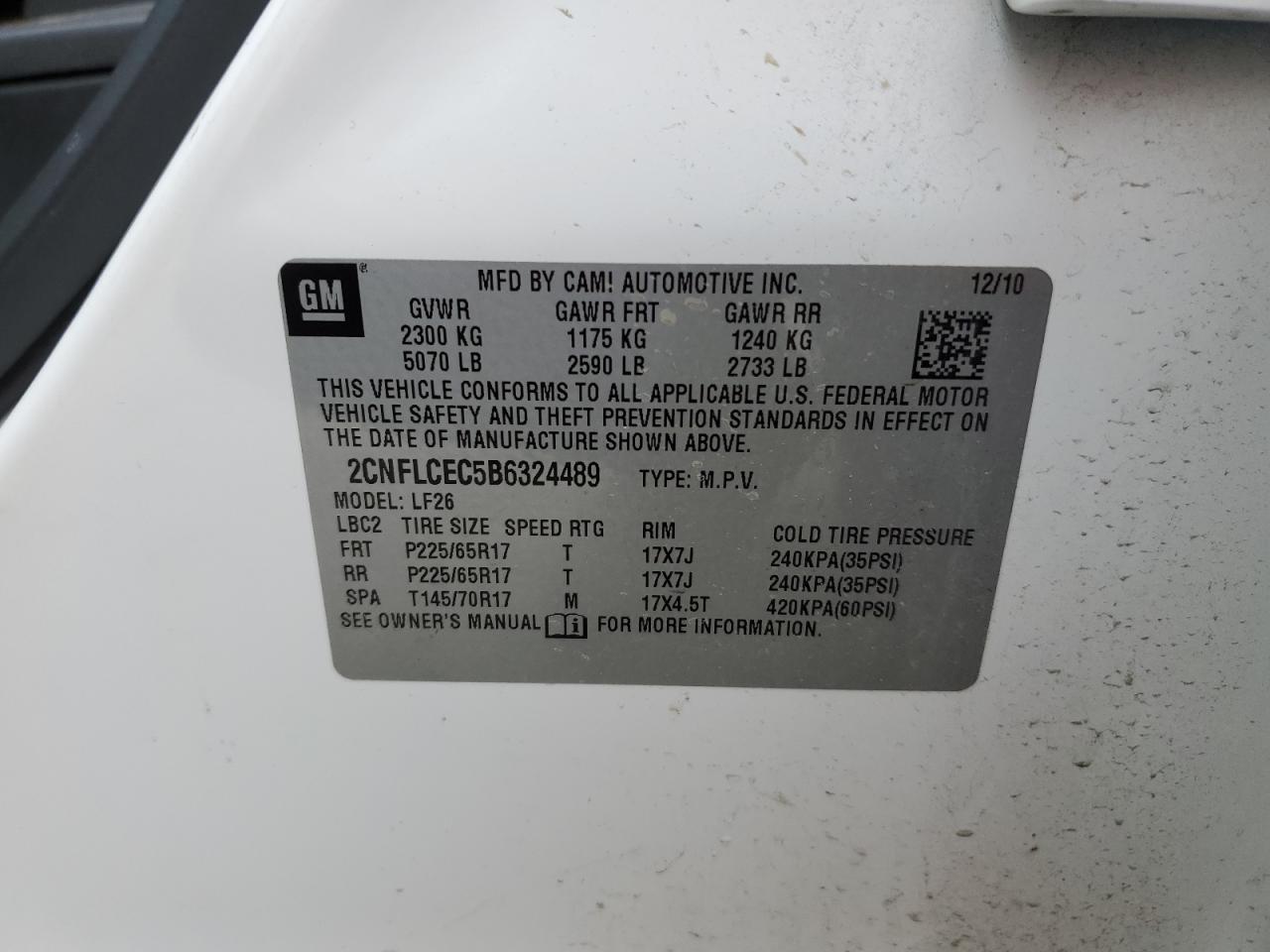 Photo 12 VIN: 2CNFLCEC5B6324489 - CHEVROLET EQUINOX 