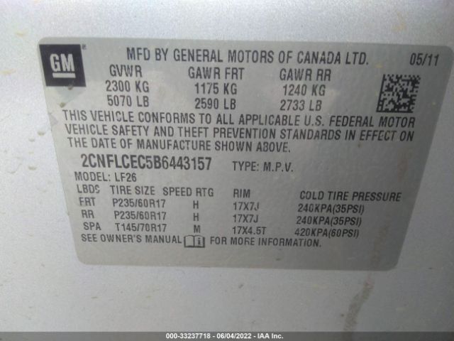 Photo 8 VIN: 2CNFLCEC5B6443157 - CHEVROLET EQUINOX 