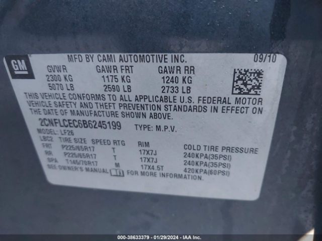 Photo 8 VIN: 2CNFLCEC6B6245199 - CHEVROLET EQUINOX 