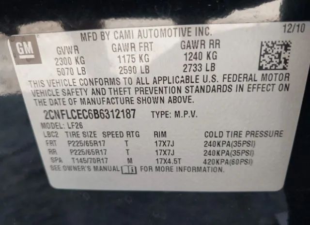 Photo 8 VIN: 2CNFLCEC6B6312187 - CHEVROLET EQUINOX 