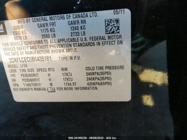 Photo 8 VIN: 2CNFLCEC6B6435181 - CHEVROLET EQUINOX 