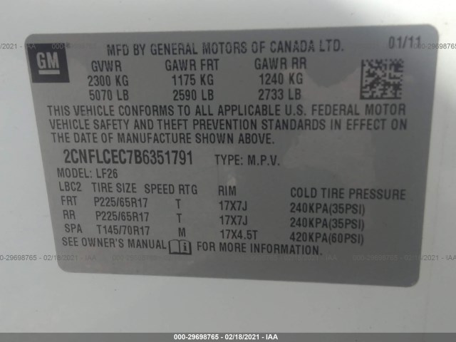 Photo 8 VIN: 2CNFLCEC7B6351791 - CHEVROLET EQUINOX 