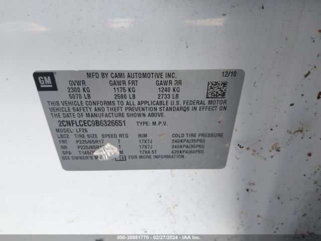 Photo 8 VIN: 2CNFLCEC9B6326651 - CHEVROLET EQUINOX 