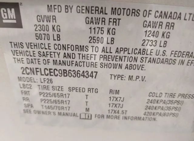 Photo 8 VIN: 2CNFLCEC9B6364347 - CHEVROLET EQUINOX 