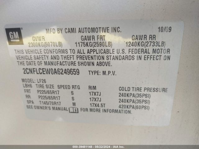 Photo 8 VIN: 2CNFLCEW0A6249659 - CHEVROLET EQUINOX 