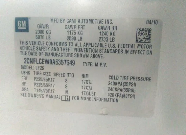 Photo 8 VIN: 2CNFLCEW0A6357649 - CHEVROLET EQUINOX 