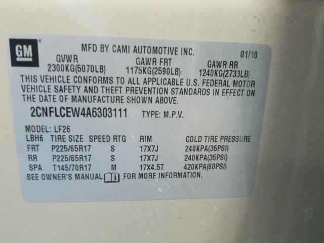 Photo 9 VIN: 2CNFLCEW4A6303111 - CHEVROLET EQUINOX 