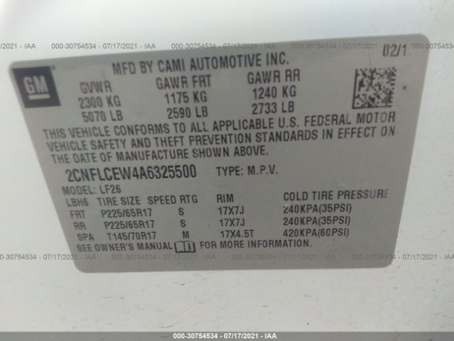 Photo 8 VIN: 2CNFLCEW4A6325500 - CHEVROLET EQUINOX 