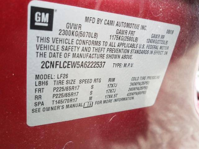 Photo 9 VIN: 2CNFLCEW5A6222537 - CHEVROLET EQUINOX LS 