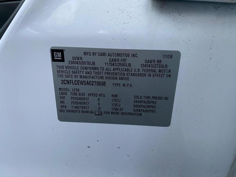 Photo 9 VIN: 2CNFLCEW5A6270698 - CHEVROLET EQUINOX LS 