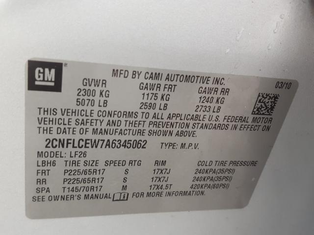 Photo 9 VIN: 2CNFLCEW7A6345062 - CHEVROLET EQUINOX LS 