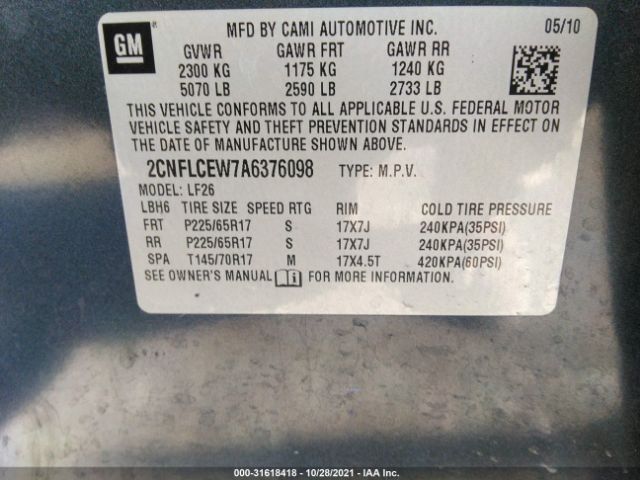 Photo 8 VIN: 2CNFLCEW7A6376098 - CHEVROLET EQUINOX 