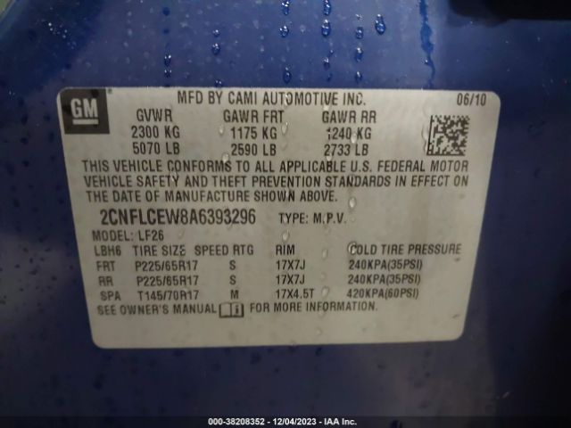 Photo 8 VIN: 2CNFLCEW8A6393296 - CHEVROLET EQUINOX 