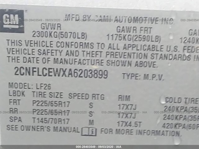 Photo 8 VIN: 2CNFLCEWXA6203899 - CHEVROLET EQUINOX 