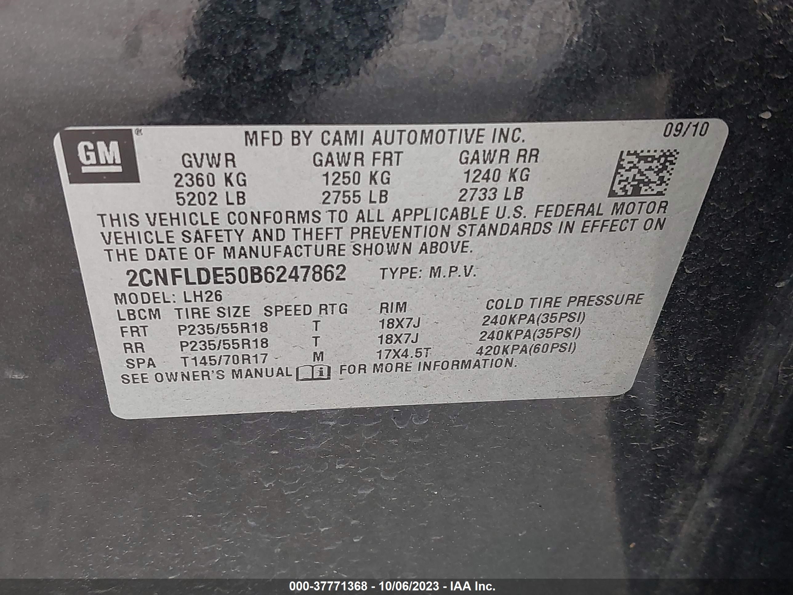 Photo 8 VIN: 2CNFLDE50B6247862 - CHEVROLET EQUINOX 