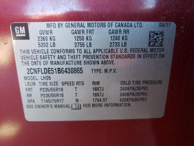 Photo 9 VIN: 2CNFLDE51B6430865 - CHEVROLET EQUINOX LT 