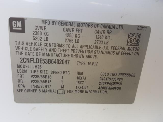 Photo 9 VIN: 2CNFLDE53B6402047 - CHEVROLET EQUINOX LT 