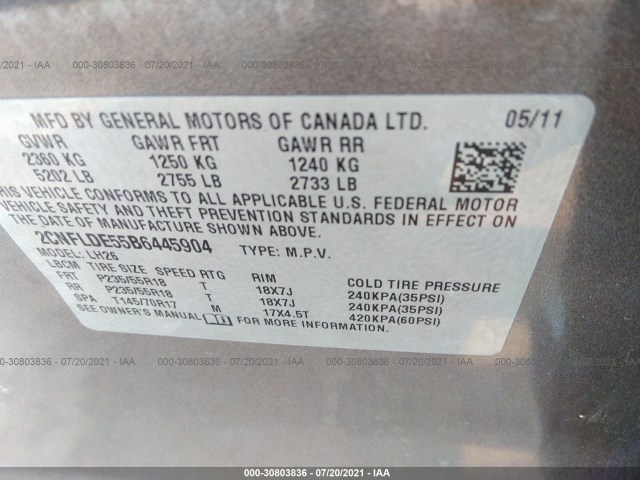 Photo 8 VIN: 2CNFLDE55B6445904 - CHEVROLET EQUINOX 