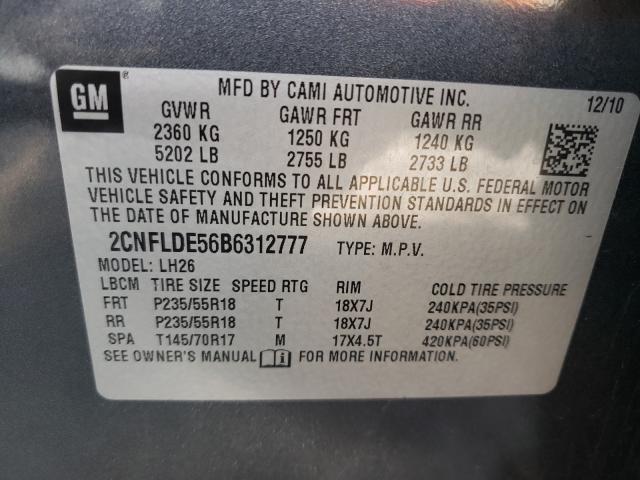 Photo 9 VIN: 2CNFLDE56B6312777 - CHEVROLET EQUINOX LT 