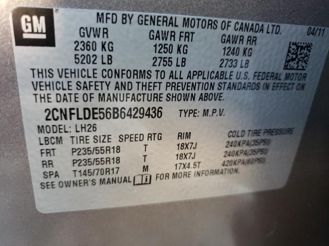 Photo 9 VIN: 2CNFLDE56B6429436 - CHEVROLET EQUINOX LT 