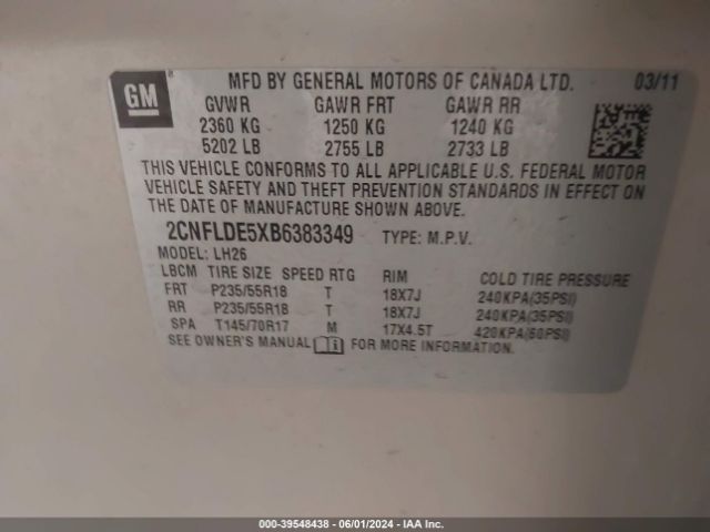 Photo 8 VIN: 2CNFLDE5XB6383349 - CHEVROLET EQUINOX 