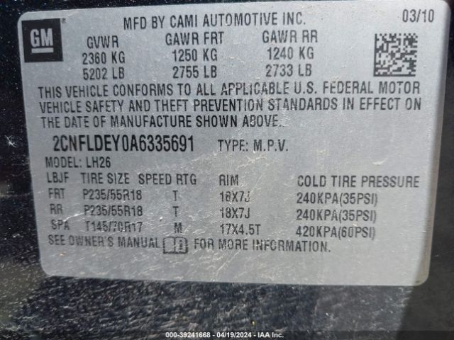 Photo 8 VIN: 2CNFLDEY0A6335691 - CHEVROLET EQUINOX 