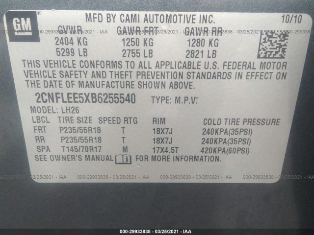 Photo 8 VIN: 2CNFLEE5XB6255540 - CHEVROLET EQUINOX 