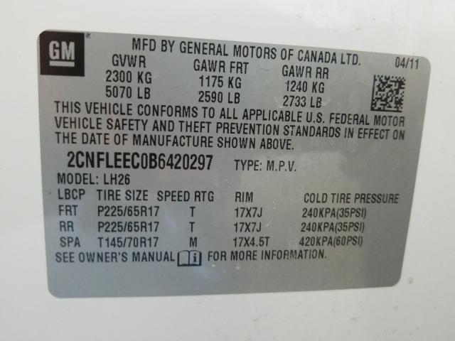 Photo 9 VIN: 2CNFLEEC0B6420297 - CHEVROLET EQUINOX LT 