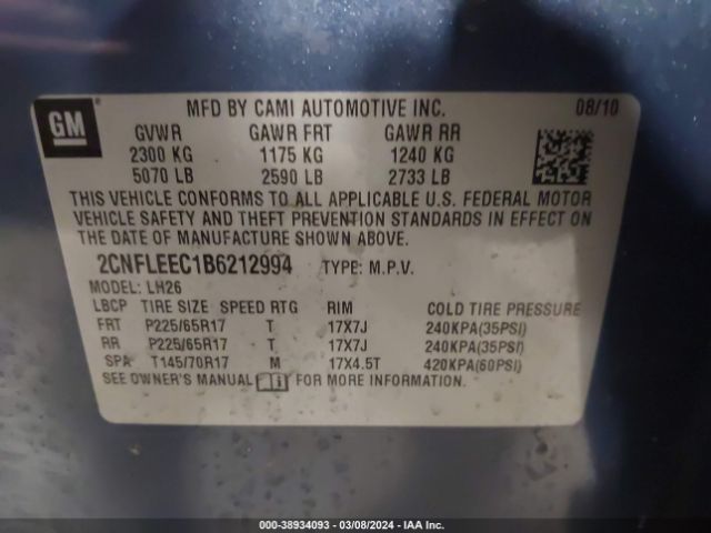 Photo 8 VIN: 2CNFLEEC1B6212994 - CHEVROLET EQUINOX 