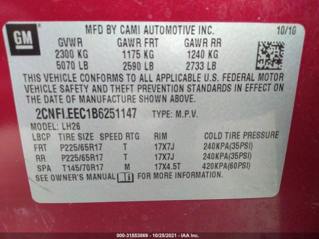 Photo 8 VIN: 2CNFLEEC1B6251147 - CHEVROLET EQUINOX 