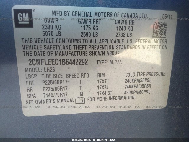 Photo 8 VIN: 2CNFLEEC1B6442292 - CHEVROLET EQUINOX 