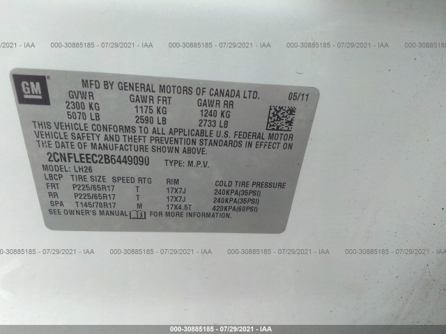 Photo 8 VIN: 2CNFLEEC2B6449090 - CHEVROLET EQUINOX 