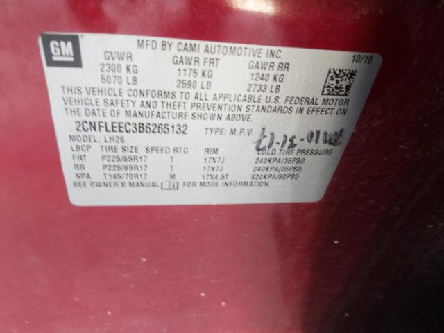 Photo 9 VIN: 2CNFLEEC3B6265132 - CHEVROLET EQUINOX LT 