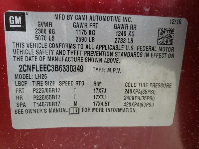 Photo 9 VIN: 2CNFLEEC3B6330349 - CHEVROLET EQUINOX LT 