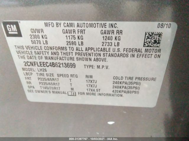 Photo 8 VIN: 2CNFLEEC4B6213699 - CHEVROLET EQUINOX 