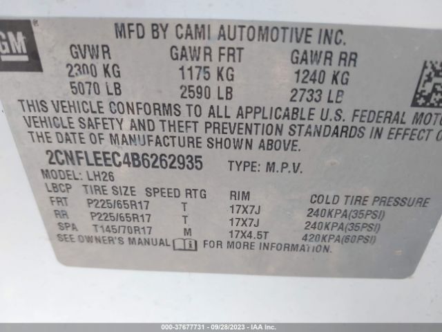 Photo 8 VIN: 2CNFLEEC4B6262935 - CHEVROLET EQUINOX 