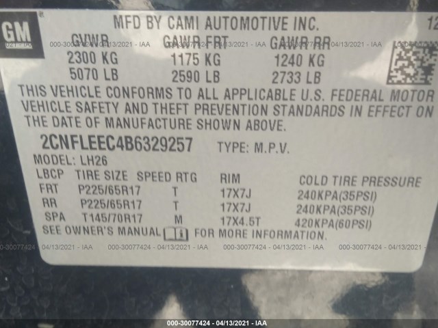 Photo 8 VIN: 2CNFLEEC4B6329257 - CHEVROLET EQUINOX 