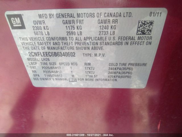 Photo 8 VIN: 2CNFLEEC6B6340602 - CHEVROLET EQUINOX 