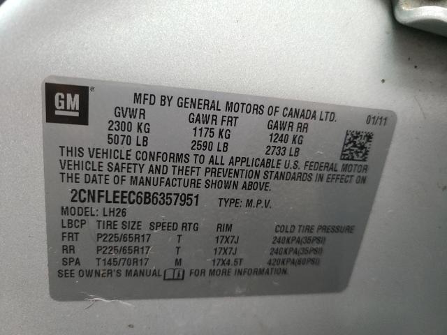 Photo 9 VIN: 2CNFLEEC6B6357951 - CHEVROLET EQUINOX LT 