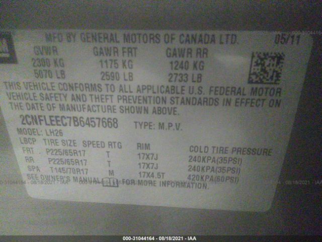 Photo 8 VIN: 2CNFLEEC7B6457668 - CHEVROLET EQUINOX 