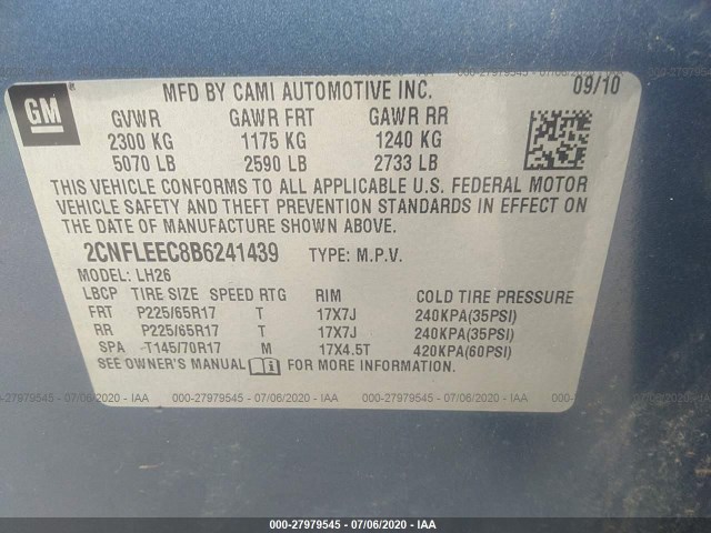 Photo 8 VIN: 2CNFLEEC8B6241439 - CHEVROLET EQUINOX 