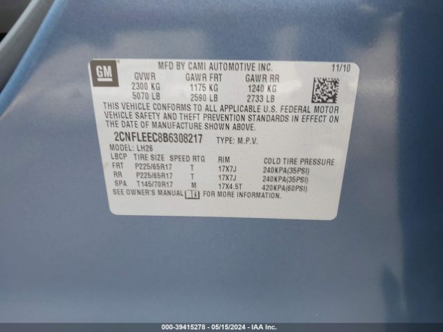 Photo 8 VIN: 2CNFLEEC8B6308217 - CHEVROLET EQUINOX 