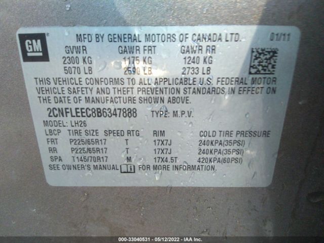 Photo 8 VIN: 2CNFLEEC8B6347888 - CHEVROLET EQUINOX 